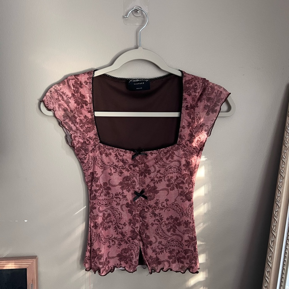 Reclaimed Vintage square neck mesh top in paisley print